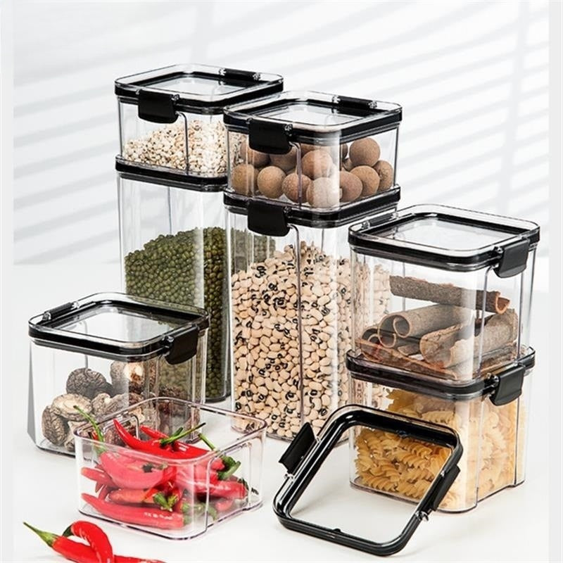 Vikakiooze Transparent Food Grain Seal Storage Cans Jar Tank Divider Boxes  Kitchen Plastic 